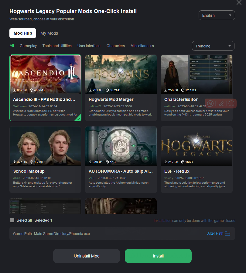 Hogwarts Legacy mods