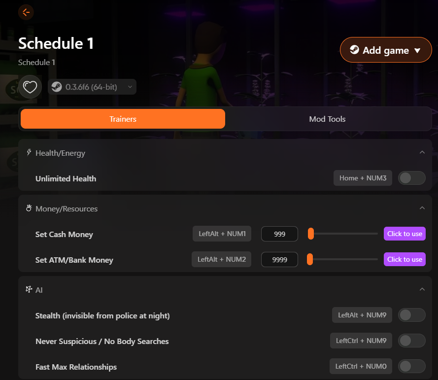 Schedule 1 cheats