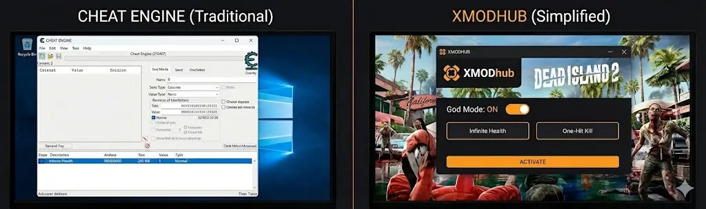 Dead Island 2 Dani using electric katana with XMODhub Infinite Durability cheat enabled overlay