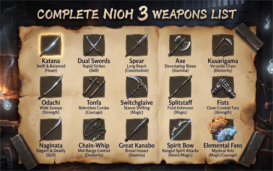 Nioh 3 Weapons List: All New & Returning Types (2026)