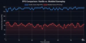 FPS drop comparison between vanilla and modded gameplay