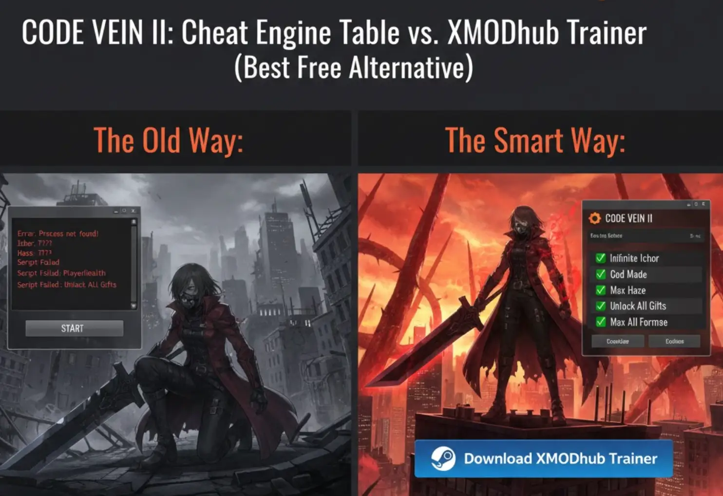 CODE VEIN II Cheat Engine Table vs. XMODhub Trainer: Best Free Alternative (2026)