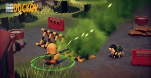 Escape from Duckov gameplay screenshot demonstrating the new ballistics system and armor penetration mechanics with shotgun fire.