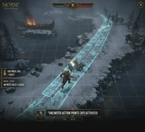 NORSE: Oath of Blood unit combat UI showing action points and tactical movement.