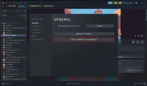 Steam client interface showing how to use the Verify Integrity of Game Files button to fix Nested Lands crashing issues.