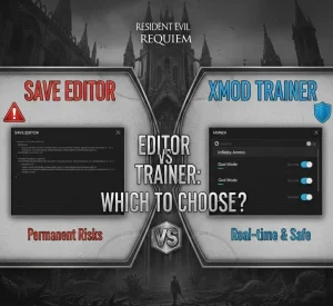 Resident Evil Requiem Save Editor vs Trainer 2026 Comparison Infographic