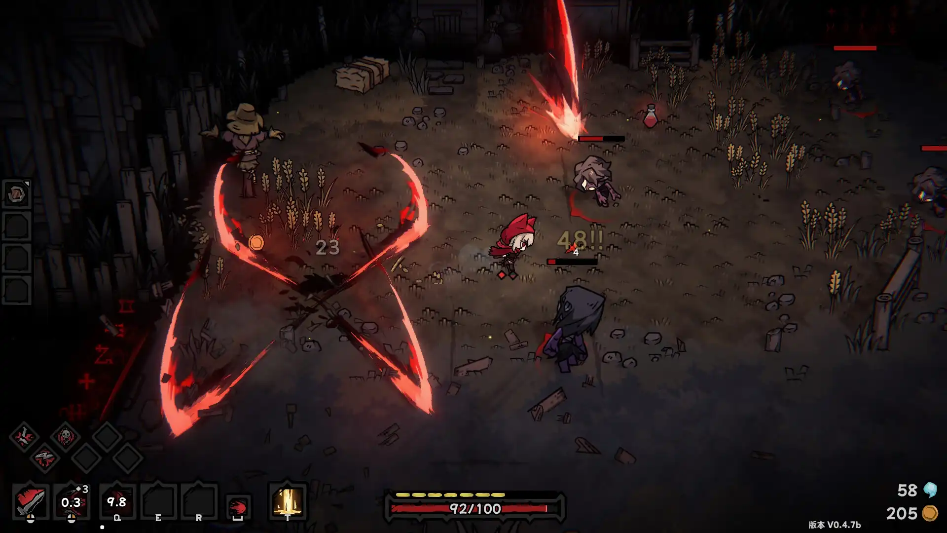 Cinderia gameplay combat scene showing character fighting shadow enemies in field