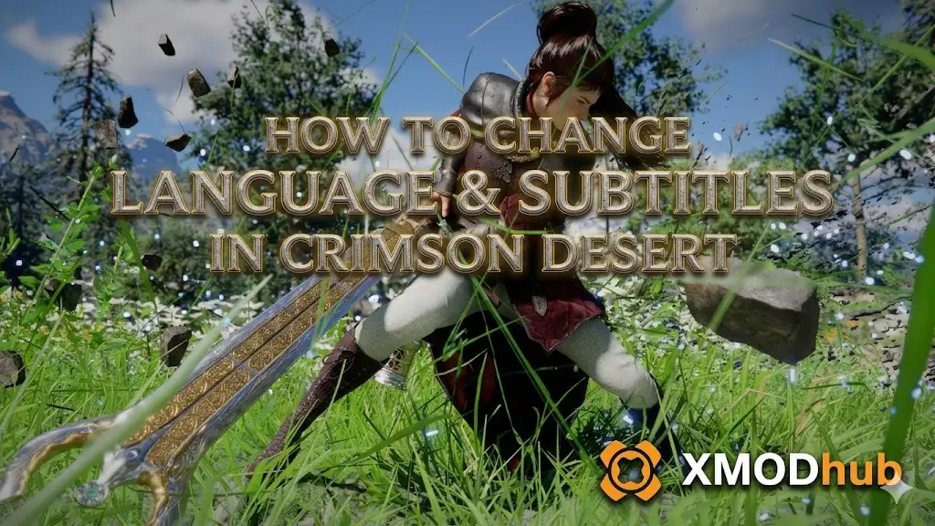 Guide banner for changing language and subtitles in Crimson Desert.