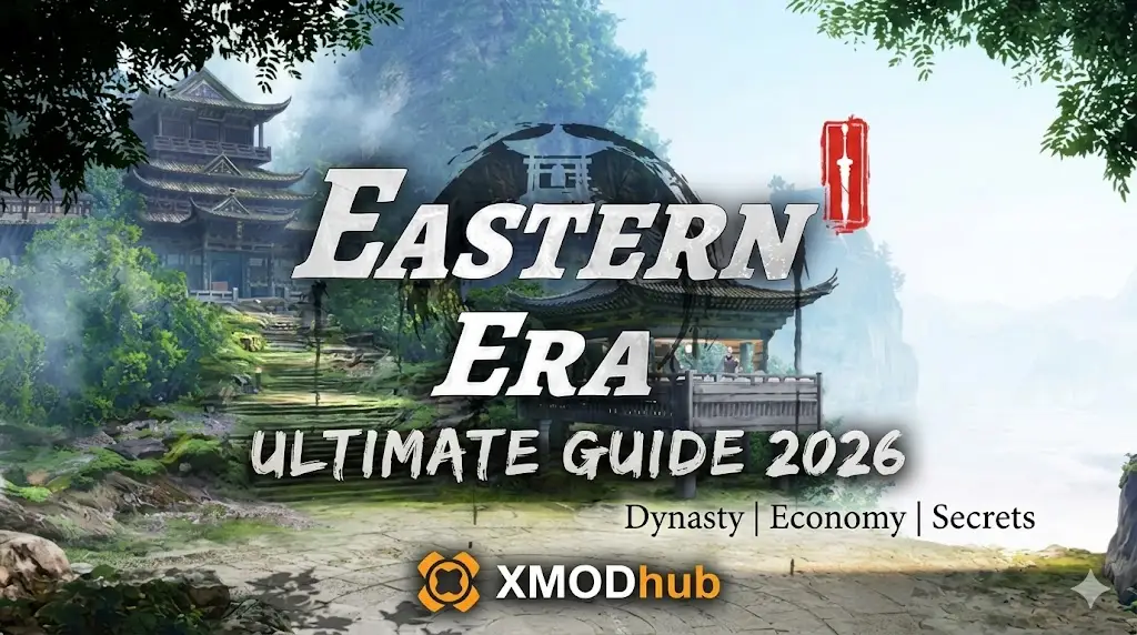 A blog header for the "Eastern Era Ultimate Guide 2026," featuring a traditional Chinese landscape, main game title, guide subtitle