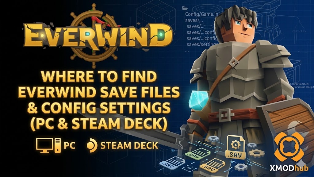 A voxel-art featured image for an Everwind game guide about save files and config settings.
