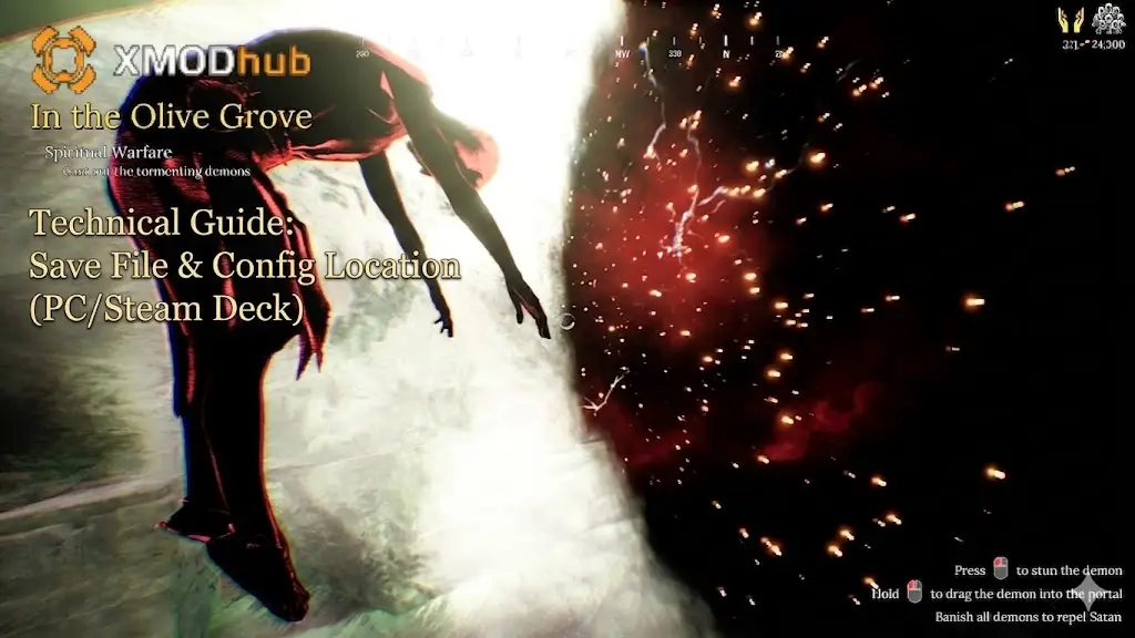 Header for I Am Jesus Christ Save File & Config Location blog, showing a modified Olivet scene with game title, technical guide text, and integrated XMODhub logo.