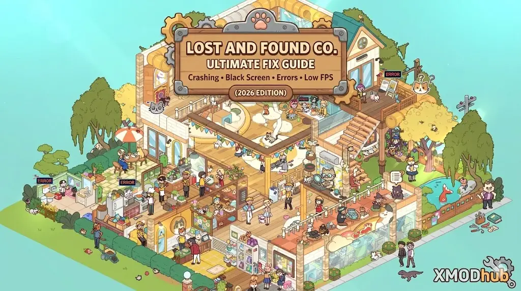 Lost and Found Co. ultimate fix guide header with XMODhub logo.