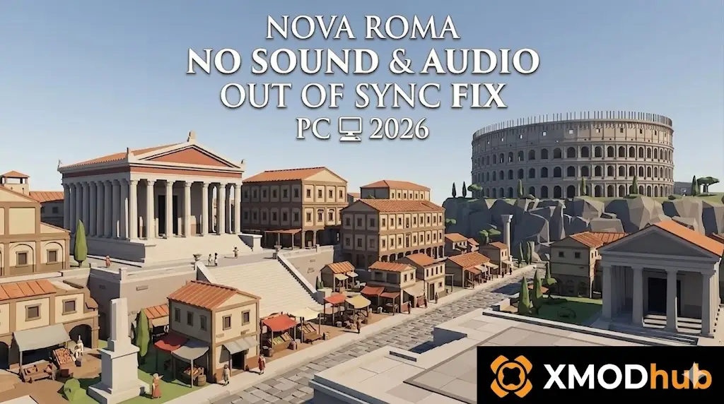 SEO blog post header image featuring a detailed low-poly Roman forum (from image 0) under a clear sky