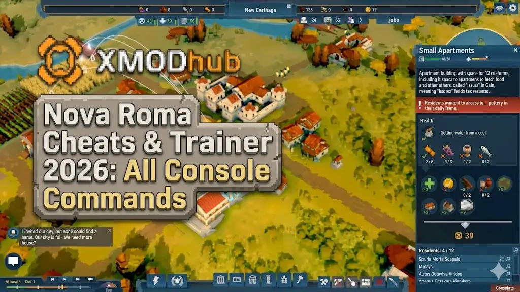 Detailed guide for Nova Roma 2026 cheats and all console commands.