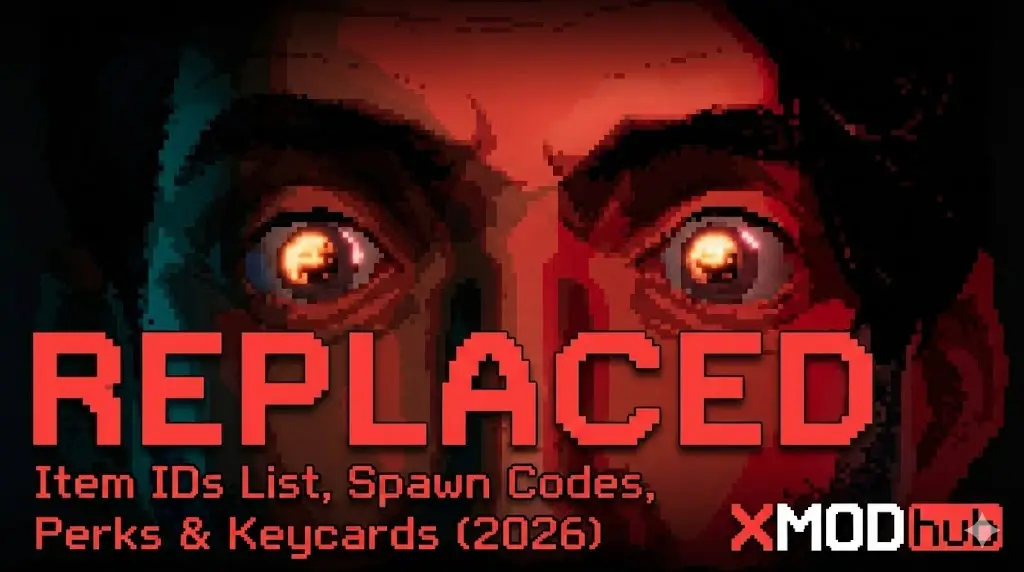 REPLACED pixel art header: Item IDs, spawn codes, perks list 2026 XMODhub.