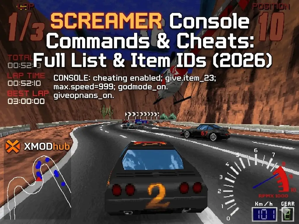 Header for Screamer console commands and cheats guide by XMODhub.