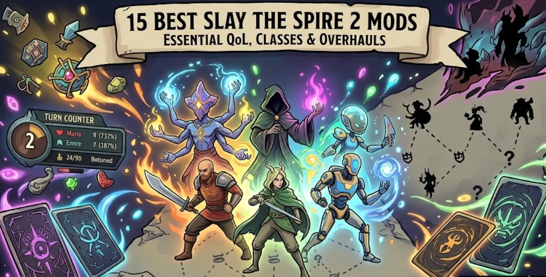 Slay the Spire 2 header: 15 best mods list essential QoL classes overhauls XMODhub.