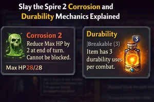 Slay the Spire 2 Corrosion debuff and Durability mechanic explained with in-game UI example