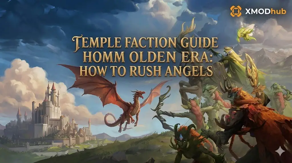 Heroes of Might and Magic Olden Era key art, with charging knight and flying dragon.