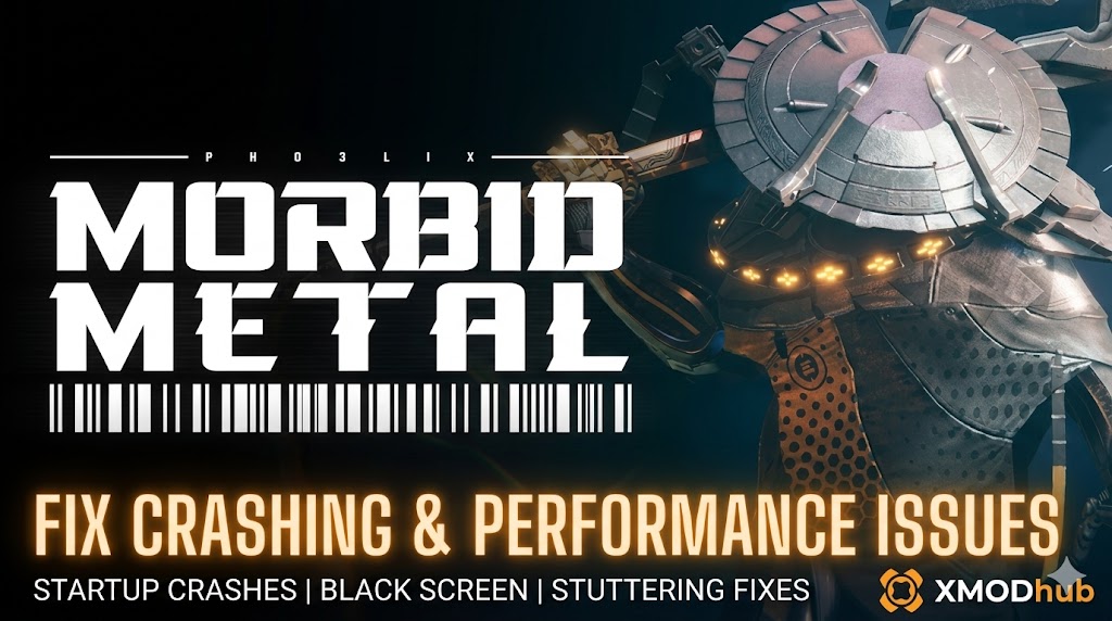 Thumbnail graphic for fixing Morbid Metal crashing, black screens, and stuttering performance issues.