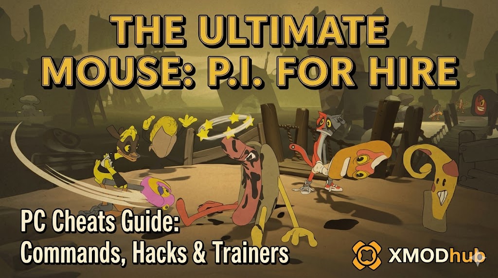 Винтажная мультяшная иллюстрация из 'MOUSE: P.I. FOR HIRE' с персонажами на пищевую тематику в пустоши, наложенным текстом заголовка блога и логотипом XMODhub.