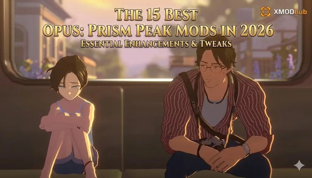 A blog header image for a guide on the best mods for the game OPUS: Prism Peak, featuring characters from the game.