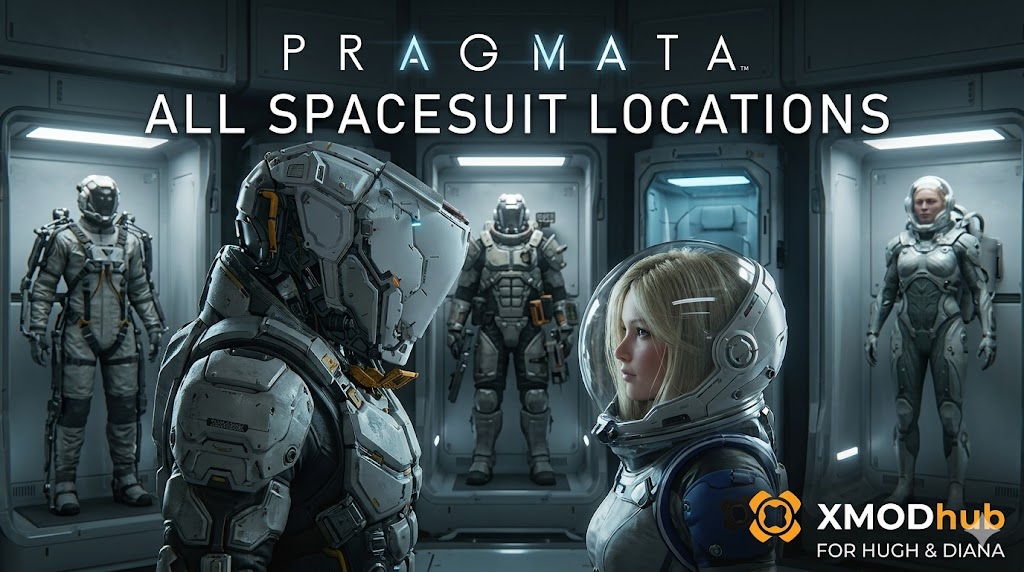 Two main astronauts facing each other in a room filled with spacesuit display cases.