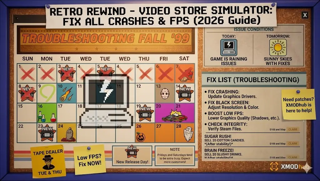 Una guía de tablón de anuncios retro para solucionar bloqueos y bajos FPS en el juego Retro Rewind.