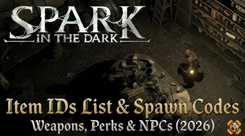 Spark in the Dark item IDs and spawn codes guide cover with XMODhub logo.