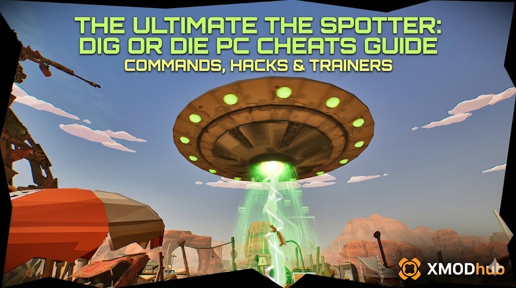 Cover image depicting a low-poly UFO beaming up a small figure in a cluttered desert landscape, with the guide title displayed prominently at the top.