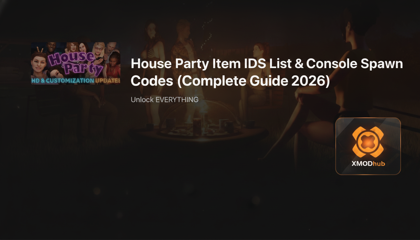 XMODhub guide: House Party Item IDs List & Console Spawn Codes (2026).