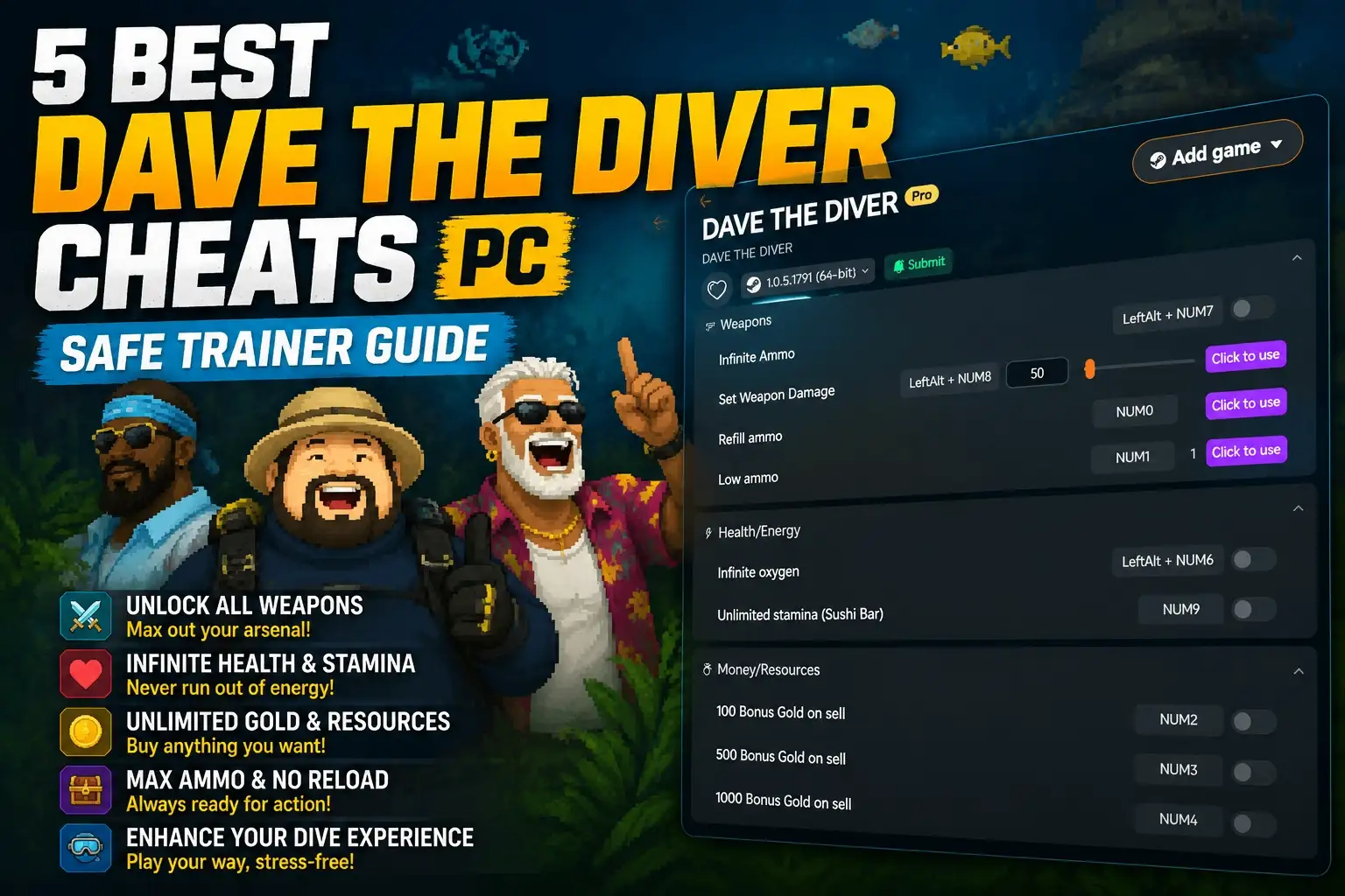 5 Best DAVE THE DIVER Cheats PC: Safe Trainer Guide