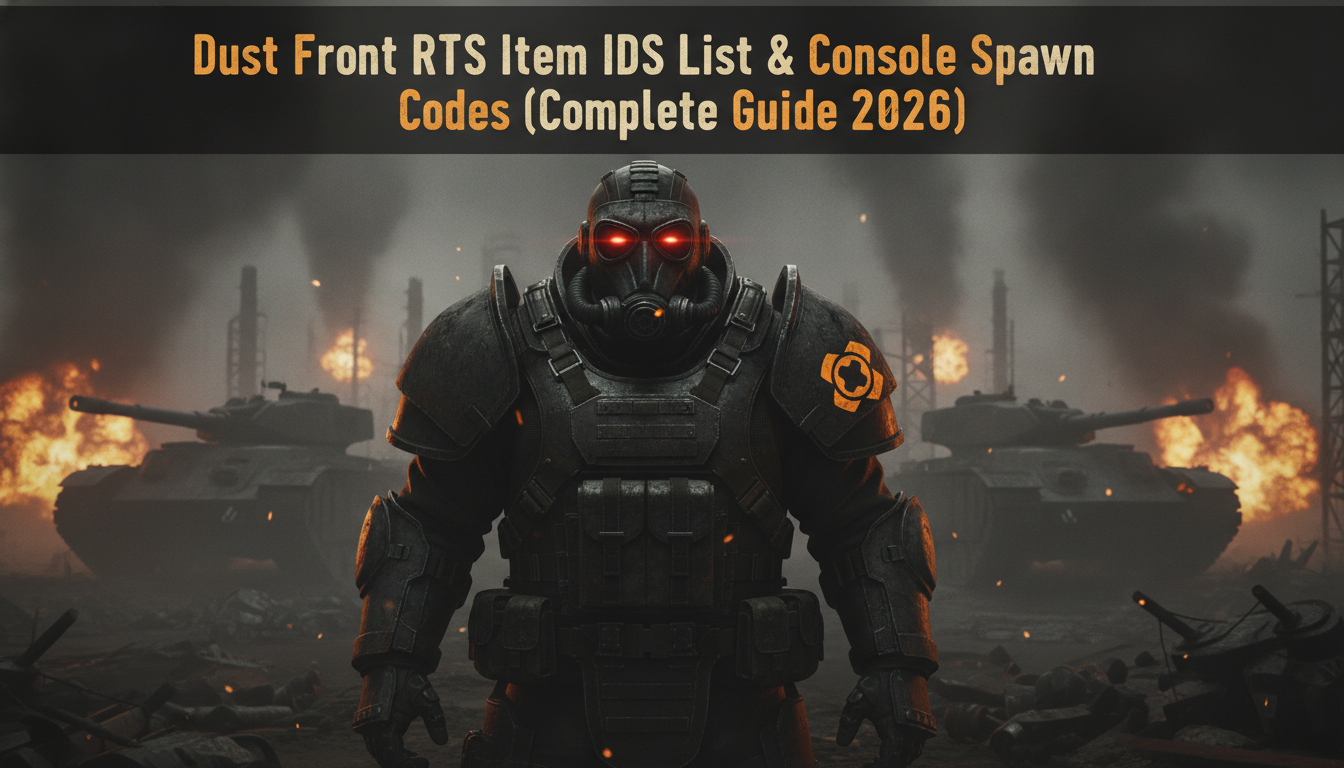 Dust Front RTS item IDs and console spawn codes guide cover image
