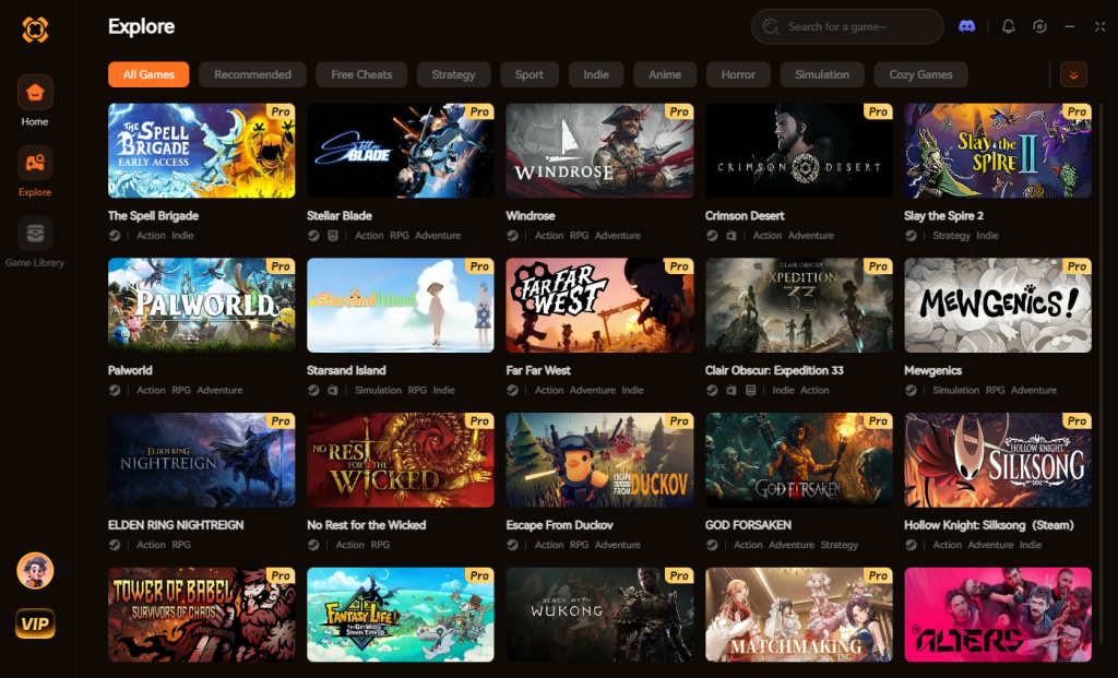 XMODhub explore page: Browse trending games, Pro mods, and game trainers. 