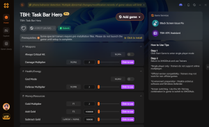 TBH: Task Bar Hero PC cheat trainer options screen