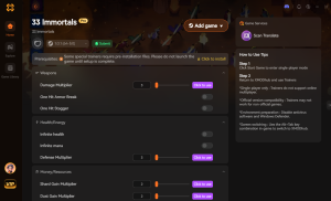 33 Immortals PC cheat trainer options screen