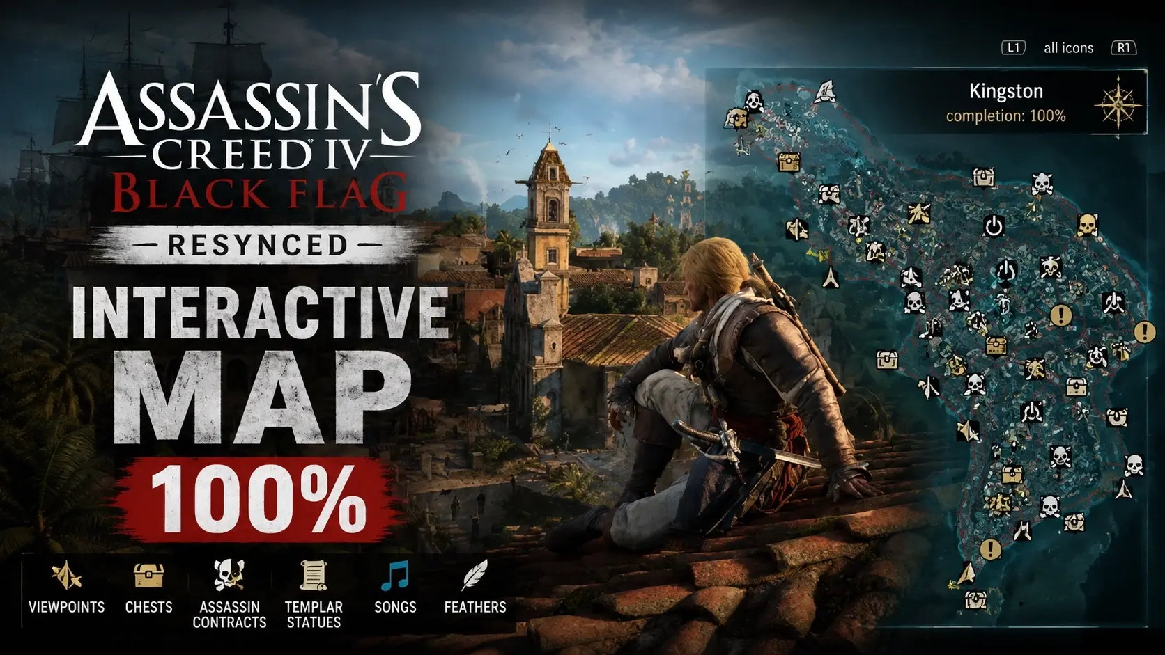 Assassin’s Creed IV: Чёрный флаг Resynced: Интерактивная карта и гайд по 100% прохождению