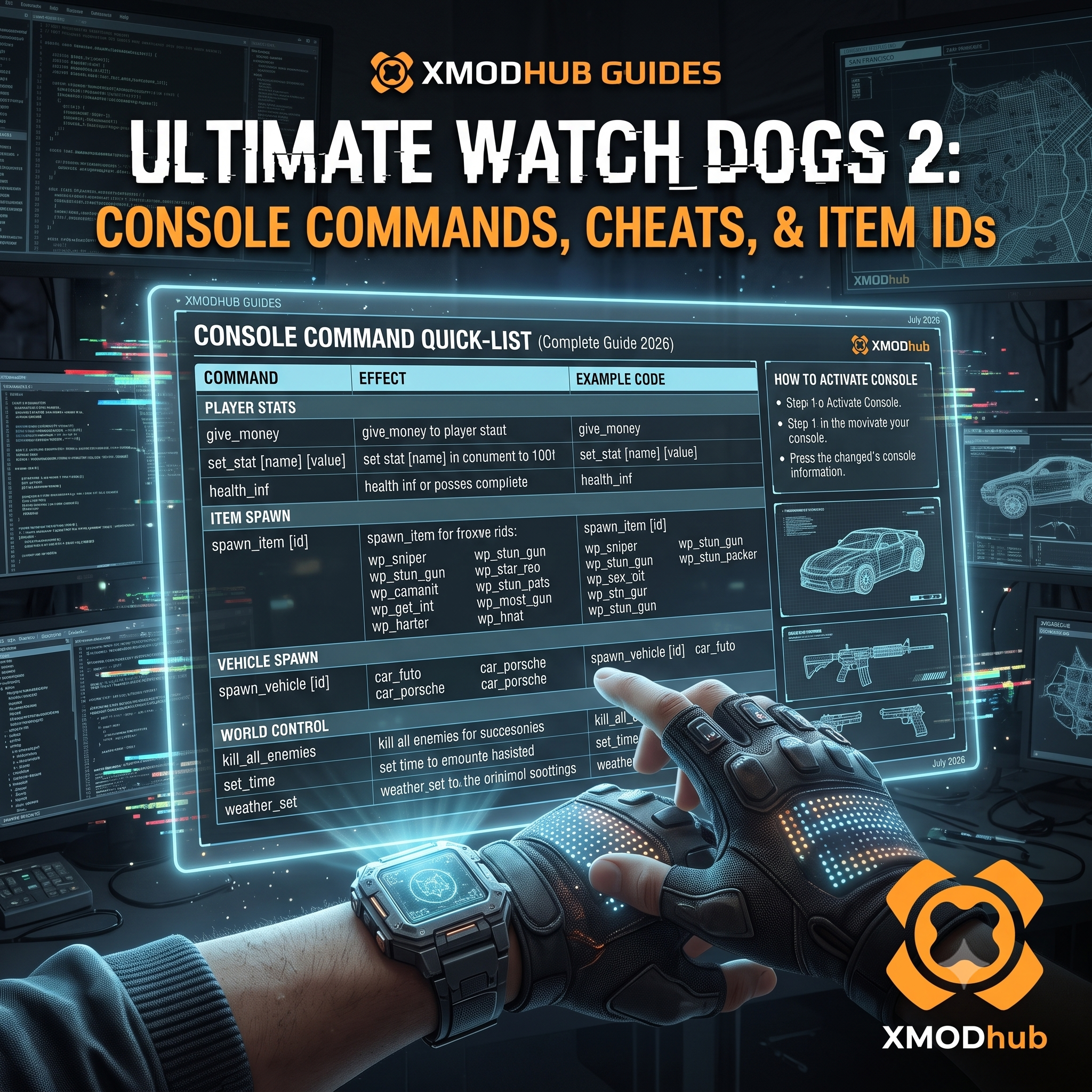 The ultimate Watch Dogs 2 console commands and cheats guide by XMODhub.