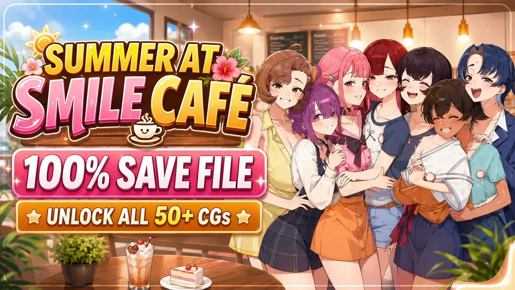 Summer at Smile Café 100% Save File: Unlock All 50+ CGs