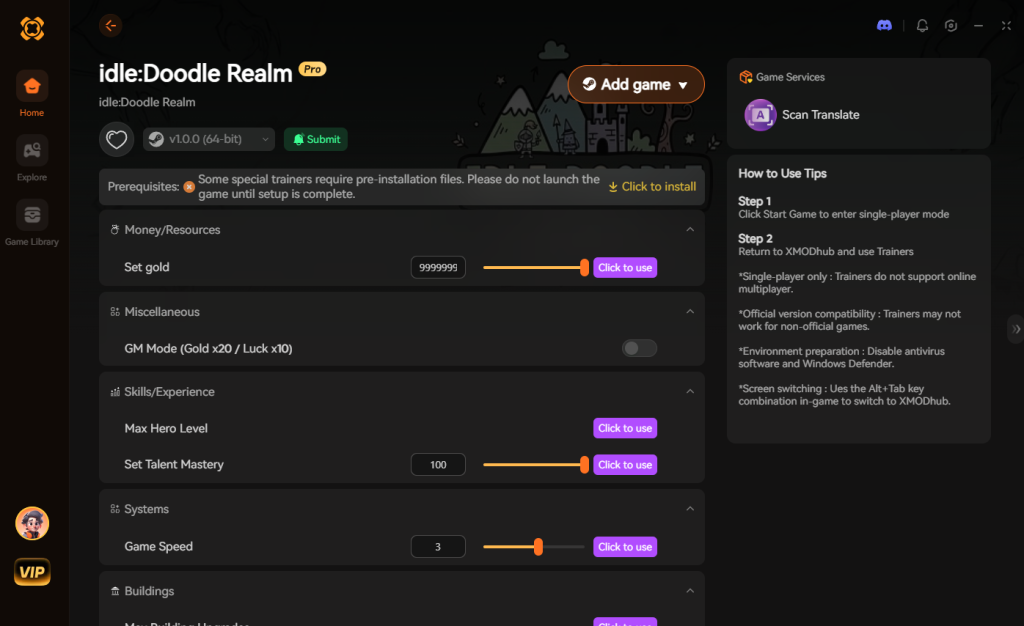 Idle:Doodle Realm trainer interface