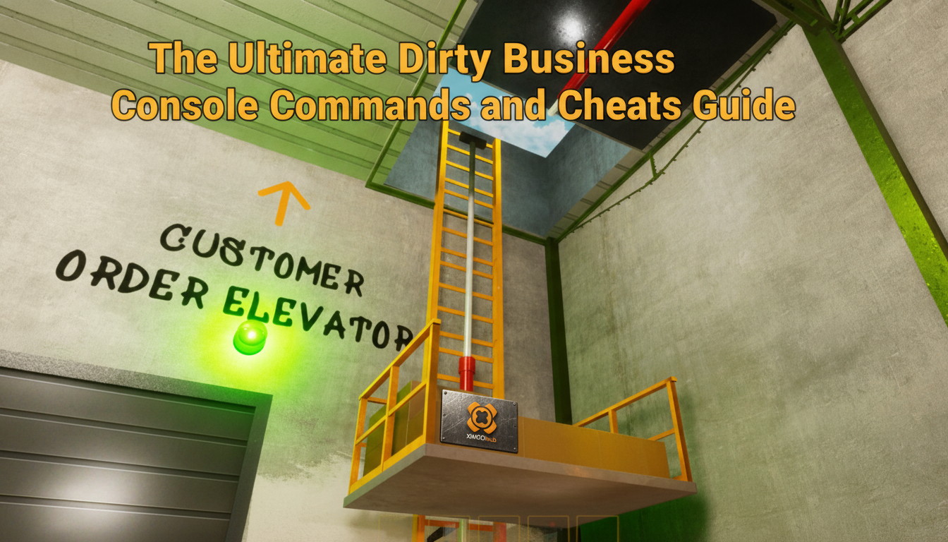 The Ultimate Dirty Business console commands and cheats guide thumbnail with XMODhub branding.