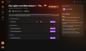 City Lights Love Bites XMODhub trainer interface showing available game cheats.