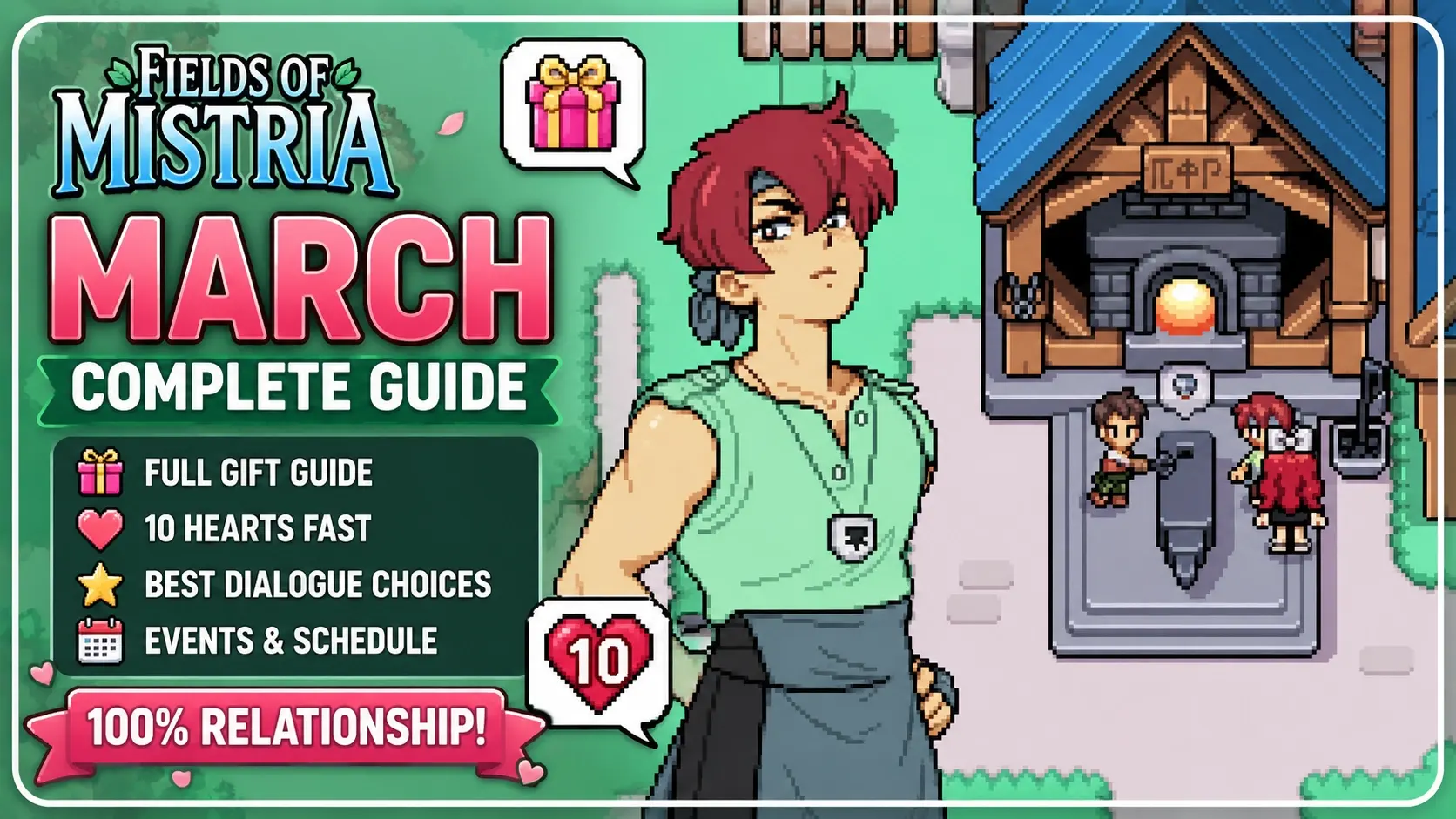 Guia de March em Fields of Mistria: Todos os Presentes e 10 Corações