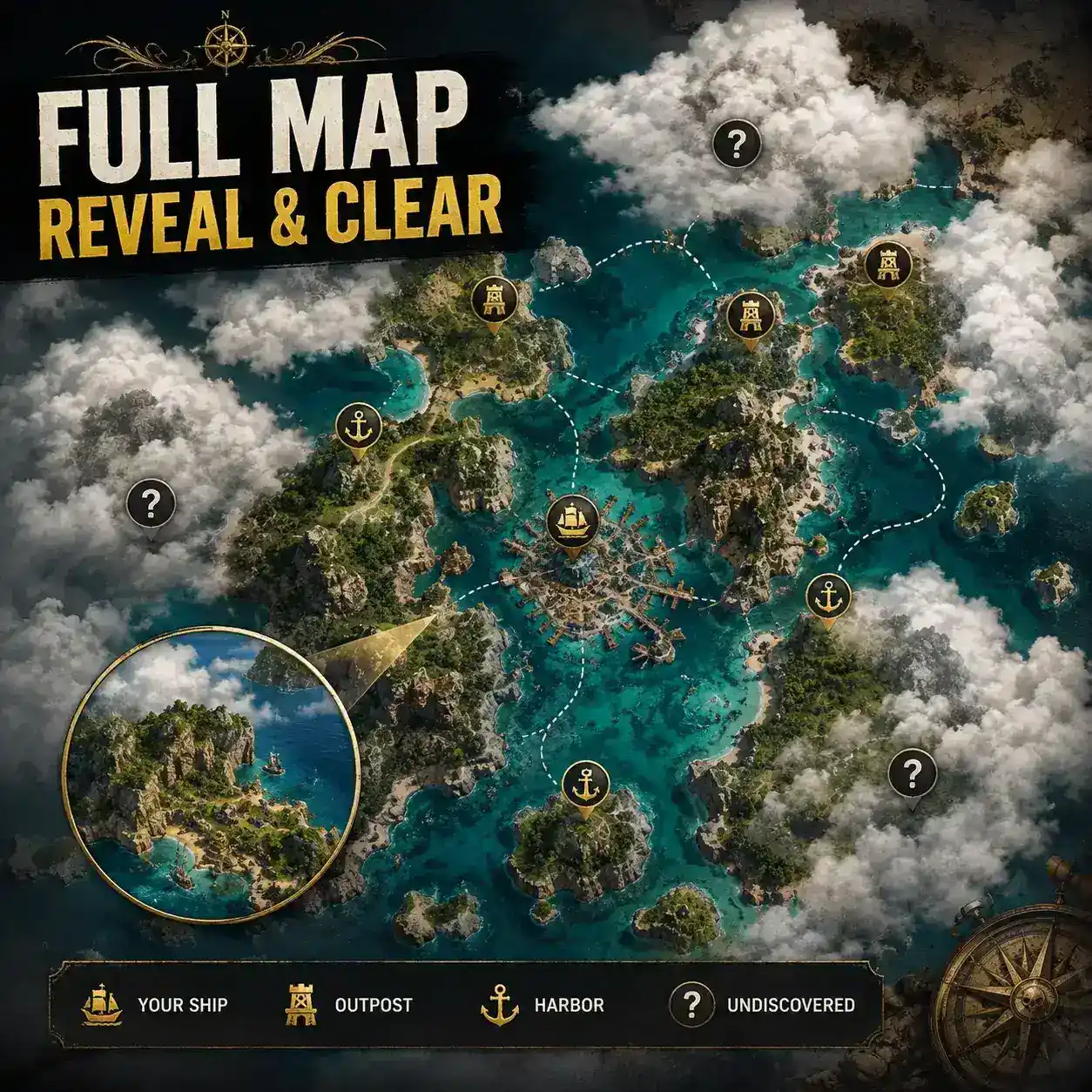 Full Corsair Cove Map Guide: Reveal Island & Clear Clouds