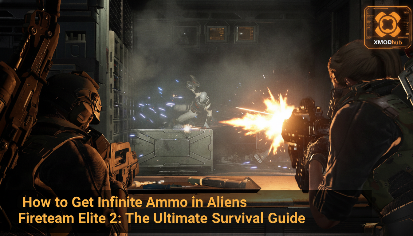 - How to Get Infinite Ammo in Aliens Fireteam Elite 2: The Ultimate Survival Guide thumbnail featuring XMODhub branding in the top-right corner and a tense combat firefight.