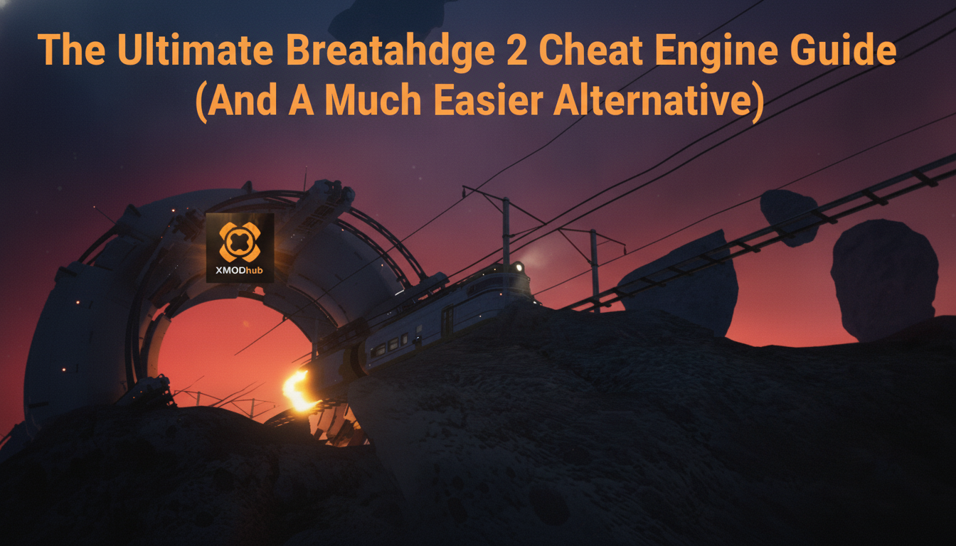 The Ultimate Hearth and Hamlet Cheat Engine Guide (And A Much Easier Alternative) thumbnail featuring XMODhub branding and a top-down view of a forested settlement camp.