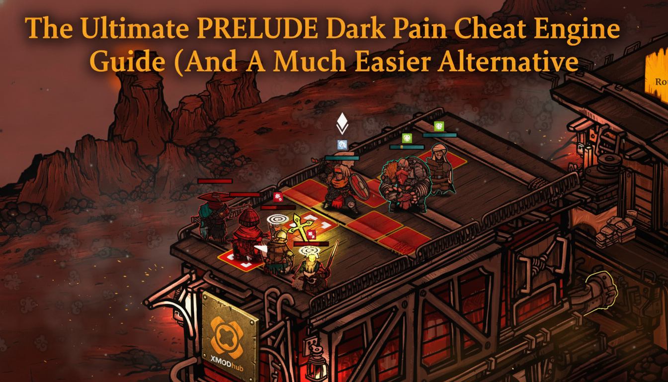The Ultimate PRELUDE Dark Pain Cheat Engine guide thumbnail with XMODhub branding.